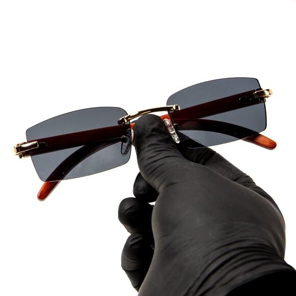 Gold Frame Orange Gradient Tint Rimless Hip Hop Fashion Men's Sunglasses
